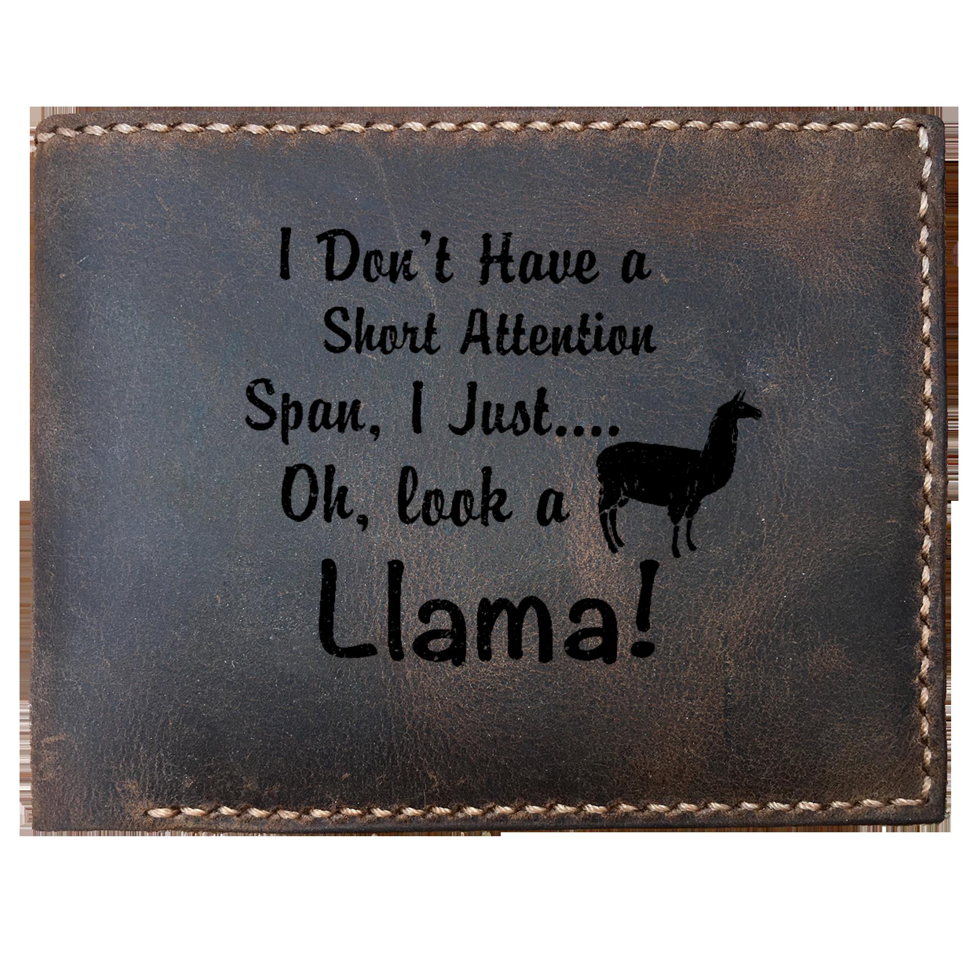 Skitongifts Funny Custom Laser Engraved Bifold Leather Wallet For Men, I Dont Have A Short Attention Span Just Look Llama
