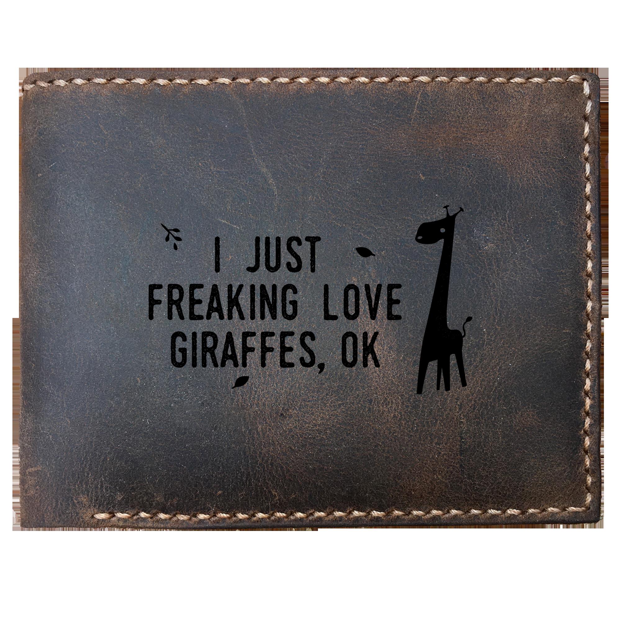 Skitongifts Funny Custom Laser Engraved Bifold Leather Wallet For Men, I Just Freaking Love Giraffes, Ok Animal Lover