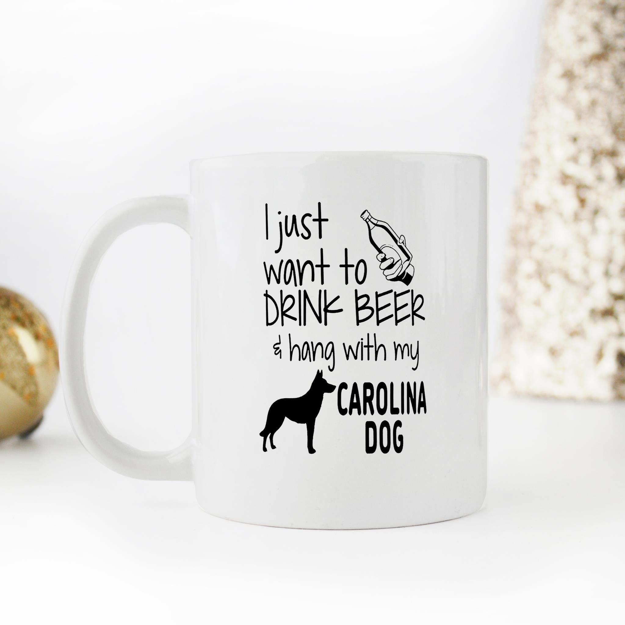 Skitongifts Funny Ceramic Novelty Coffee Mug I Just Want To Drink Beer And Hang With My Carolina Dog Funny xRCO4Vi
