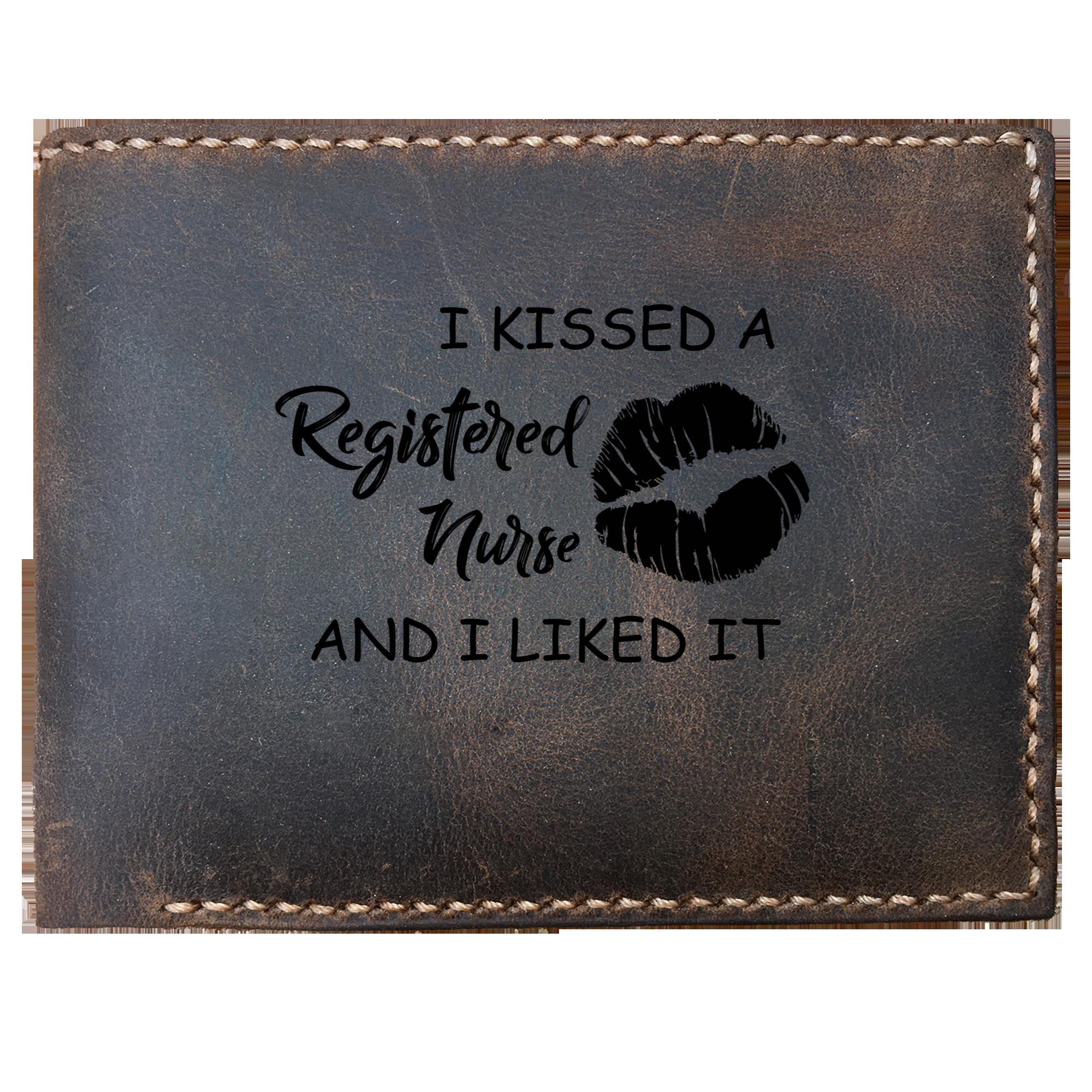 Funny Skitongifts Custom Laser Engraved Bifold Leather Wallet Vintage, Minimalist Wallet I Kissed A Registered Nurse And I Liked It