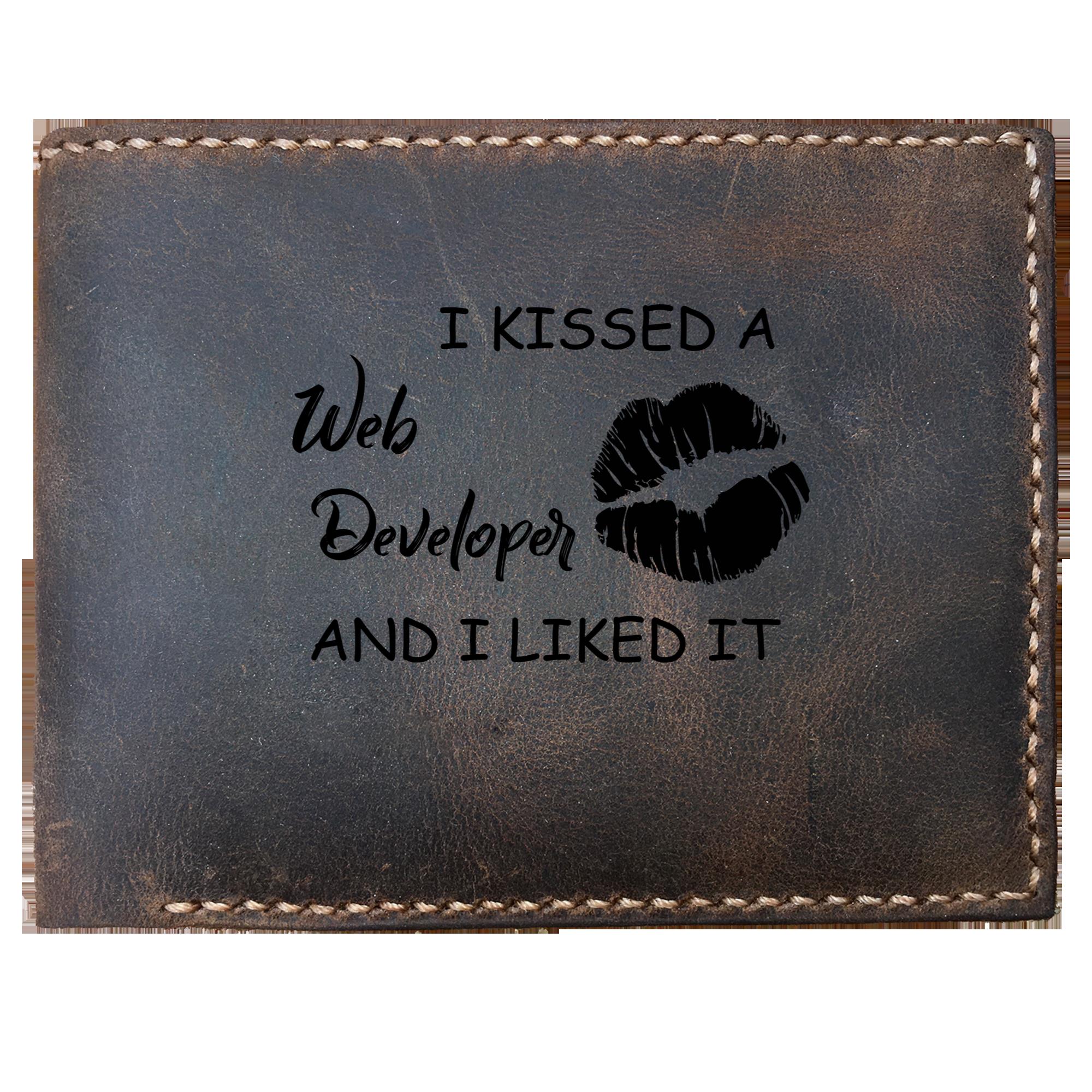 Funny Skitongifts Custom Laser Engraved Bifold Leather Wallet Vintage, Minimalist Wallet I Kissed A Web Developer And I Liked It