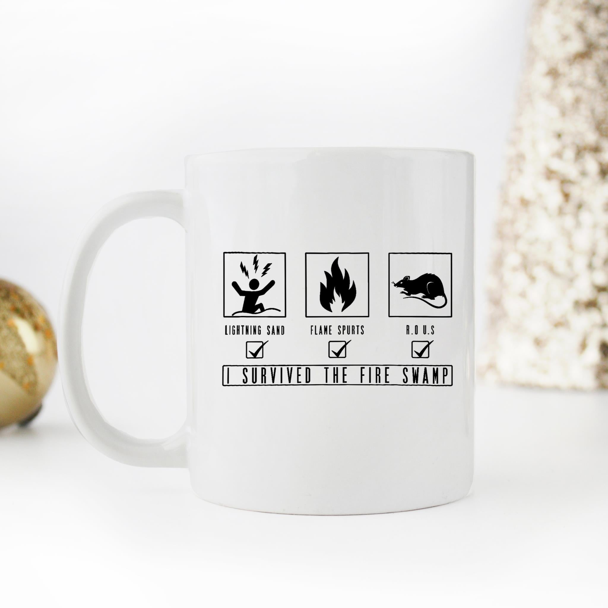 Skitongifts Funny Ceramic Novelty Coffee Mug I Survived The Fire Swamp Md4iQsh