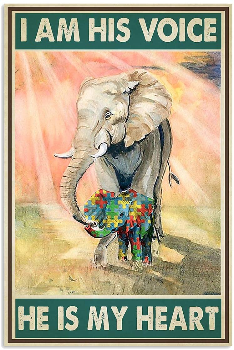 I Am His Voice He Is My Heart Autism Awareness Quote Elephant Mom And Kid