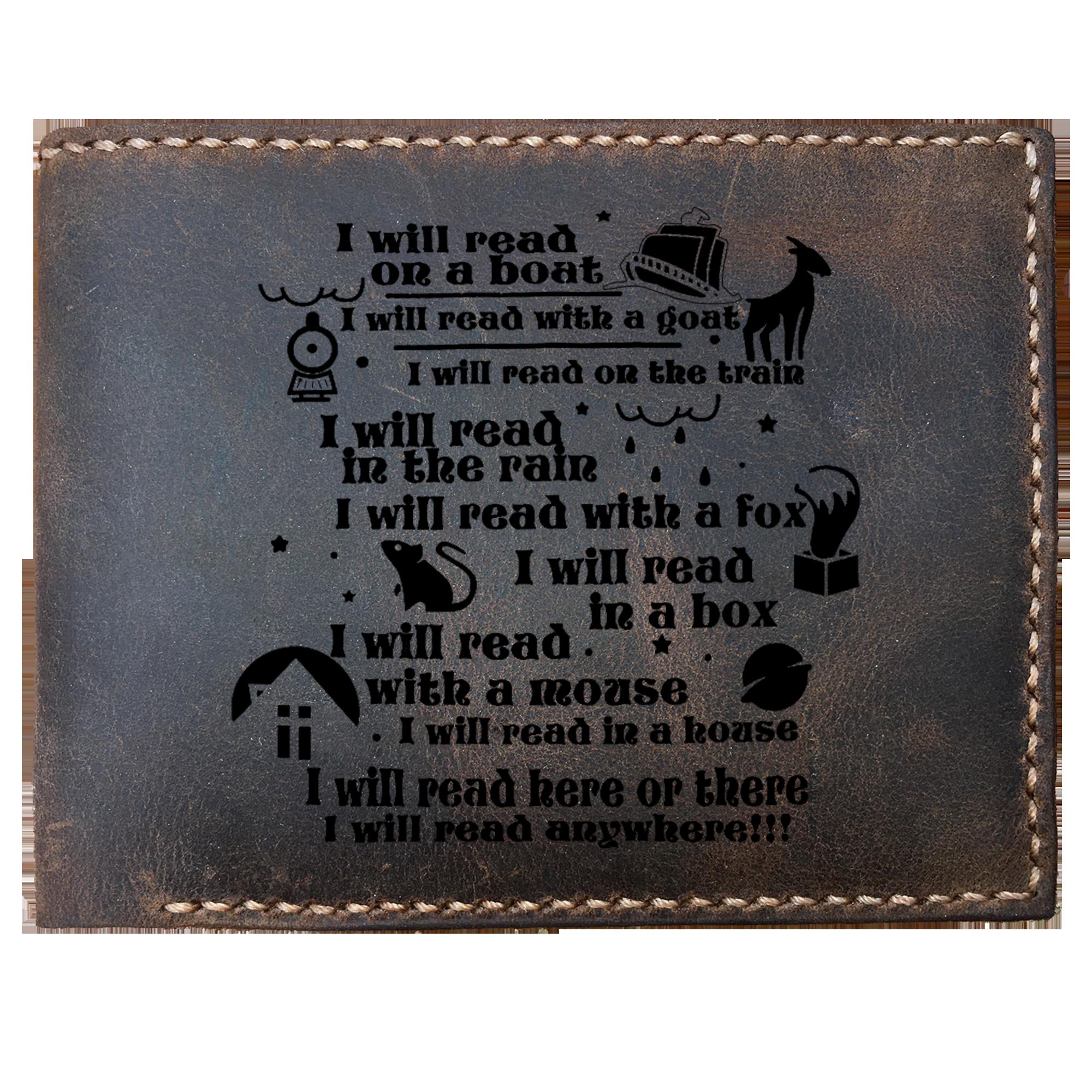 Skitongifts Funny Custom Laser Engraved Bifold Leather Wallet For Men, I'll Read Here Or There I'll Read Anywhere