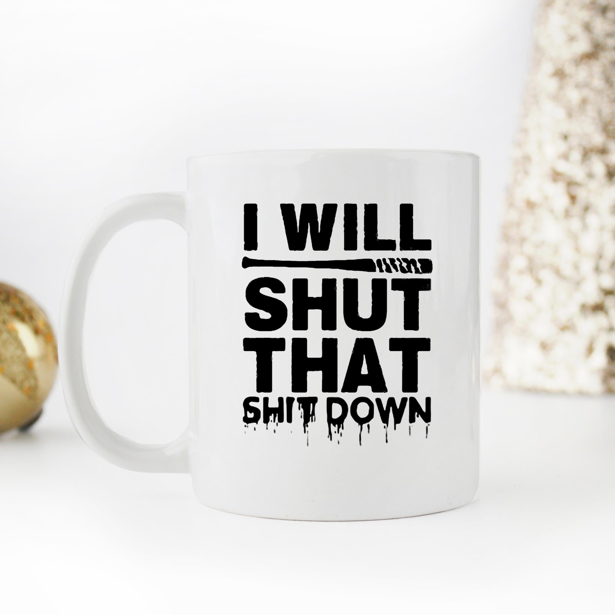 Skitongifts Funny Ceramic Novelty Coffee Mug I'll Shut That Down, Negan Walking Dead Lucille Rick Grimes Daryl Glenn Ezekiel For Fan 0Wgm6fa