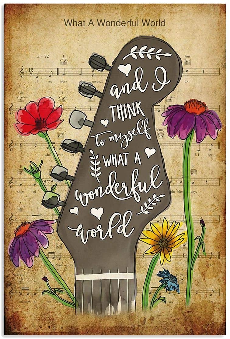 I Think To Myself What A Wonderful World Guitar Flower Illustration
