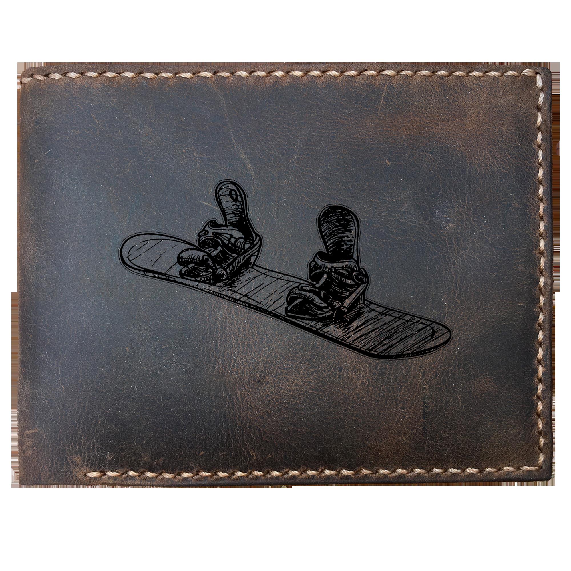 Skitongifts Funny Custom Laser Engraved Bifold Leather Wallet For Men, In Snowboard Great For Any Snowboarding Fan