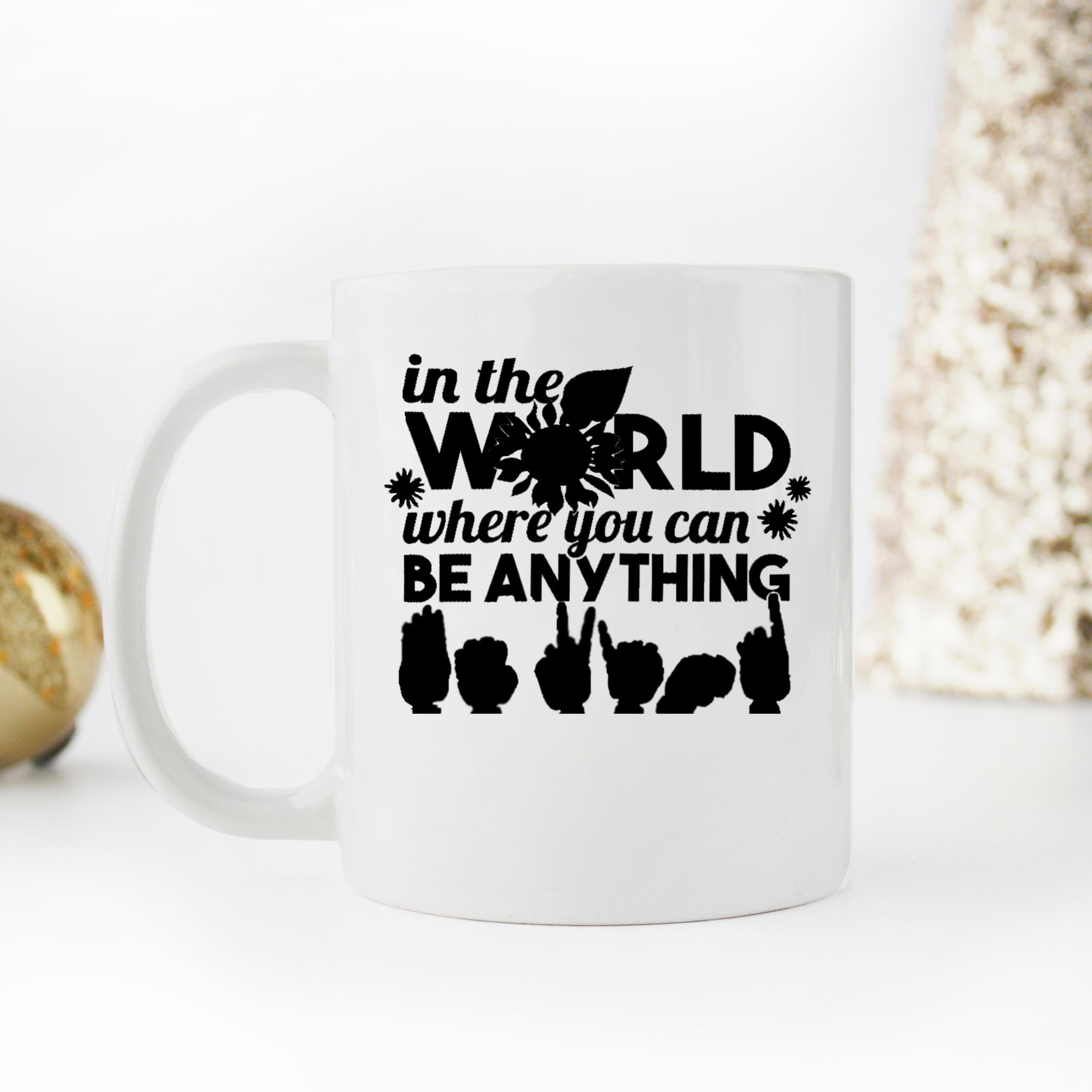 Skitongifts Funny Ceramic Novelty Coffee Mug In The World Where You Can Be Anything Be Kind Sunflower Asl 7345Hok