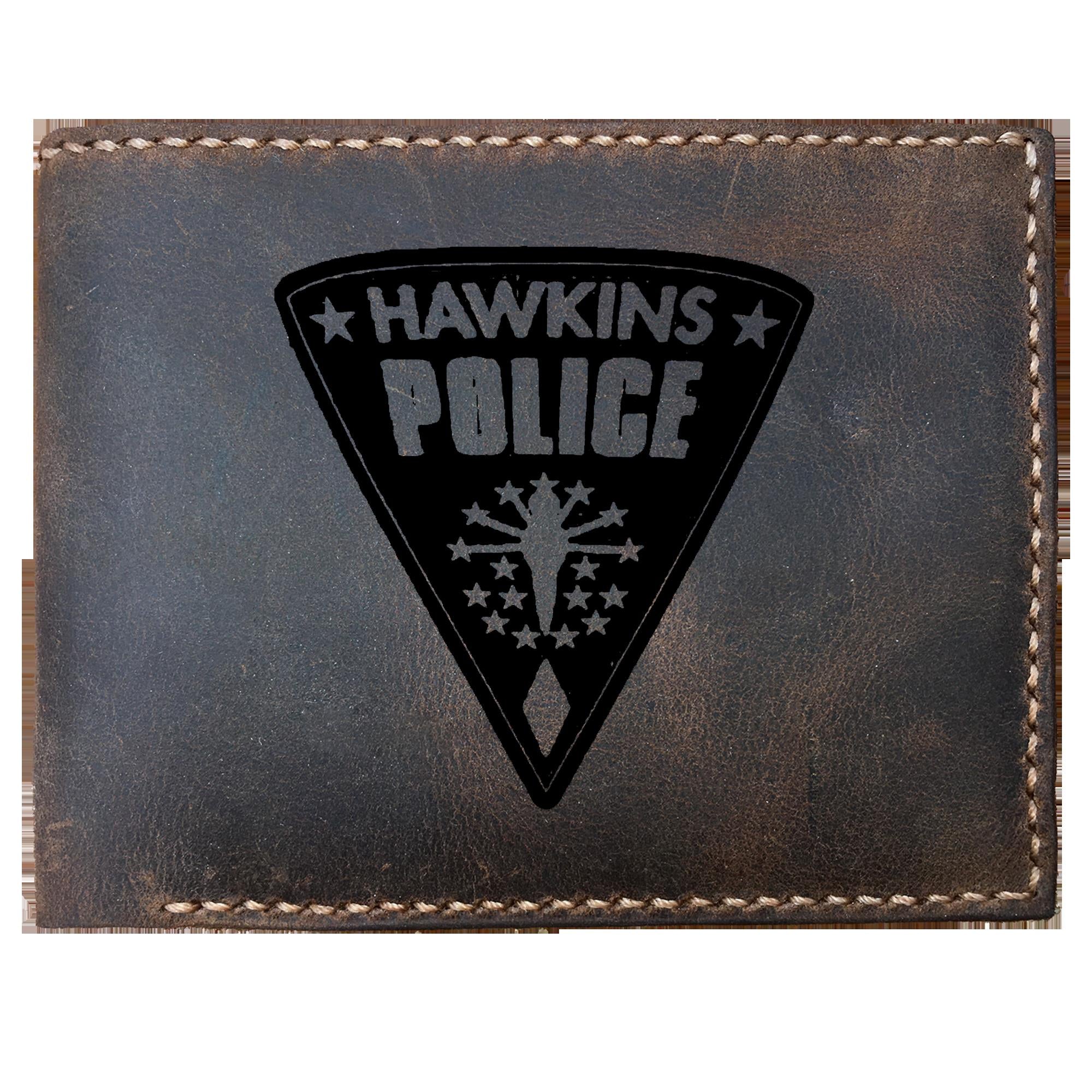 Skitongifts Funny Custom Laser Engraved Bifold Leather Wallet For Men, Inspired By Stranger Things Hawkins Police