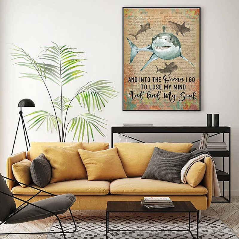 Skitongift Wall Decoration, Home Decor, Decoration Room Into The Ocean I Go Shark VT1606