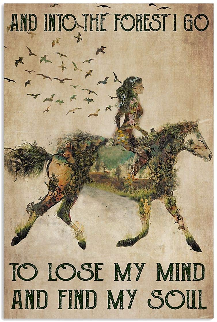 Into The Forest I Go To Lose My Mind And Find My Soul Girl Riding Horse Silhouette Vintage