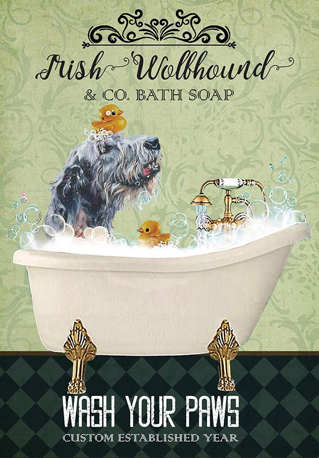 Irish Wolfhound Dog In Bathtub Bath Soap Established Wash Your Paws TT0309