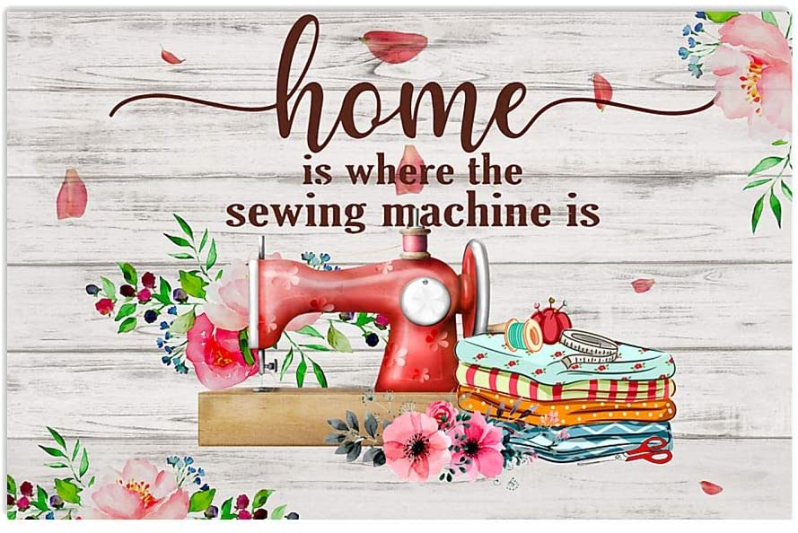 Is Where The Sewing Machine Is Floral Wood Plank Pattern Horizontal