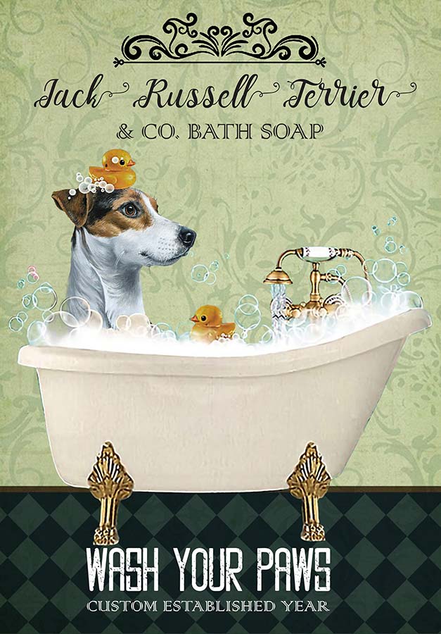 Jack Russell Terrier Dog In Bathtub Bath Soap Established Wash Your Paws TT0309