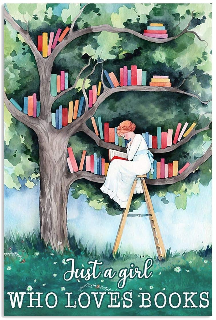 Just A Girl Who Loves Books Quote Girlwoman On Tree Of Book Watercolor