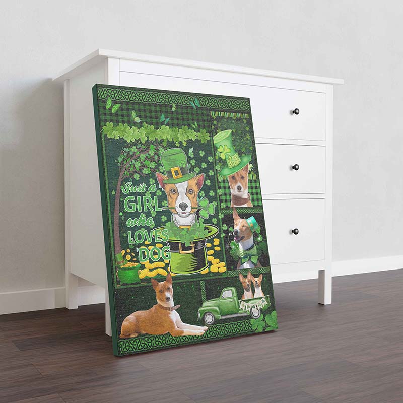 Skitongifts Wall Decoration, Home Decor, Decoration Room Just A Girl Who Loves Dog, St Patrick Day Basenji Dog TT1712