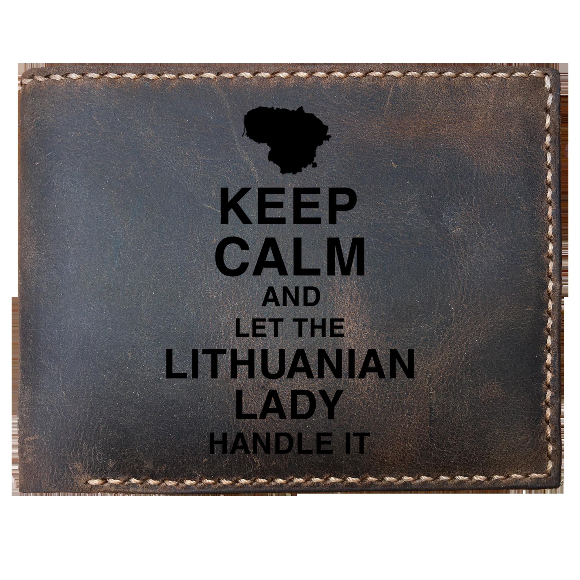Skitongifts Funny Custom Laser Engraved Bifold Leather Wallet For Men, Keep Calm And Let The Lithuanian Lady Handle It