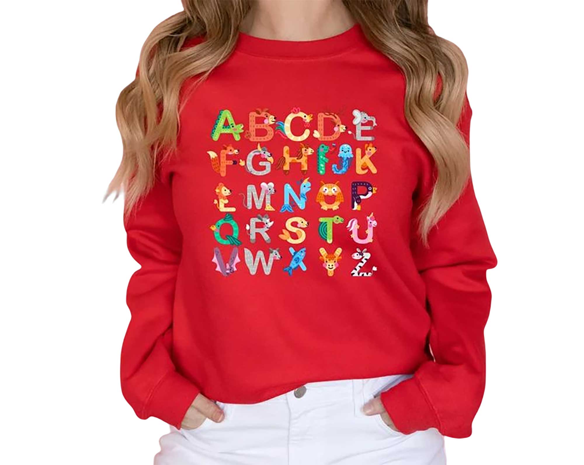Skitongift-Kindergarten-Teacher-Sweatshirt-Or-Hoodie-Animal-Alphabet-Preschool-Teacher-Sweater-Abc-Shirt-Teacher-Shirt-Funny-Shirts
