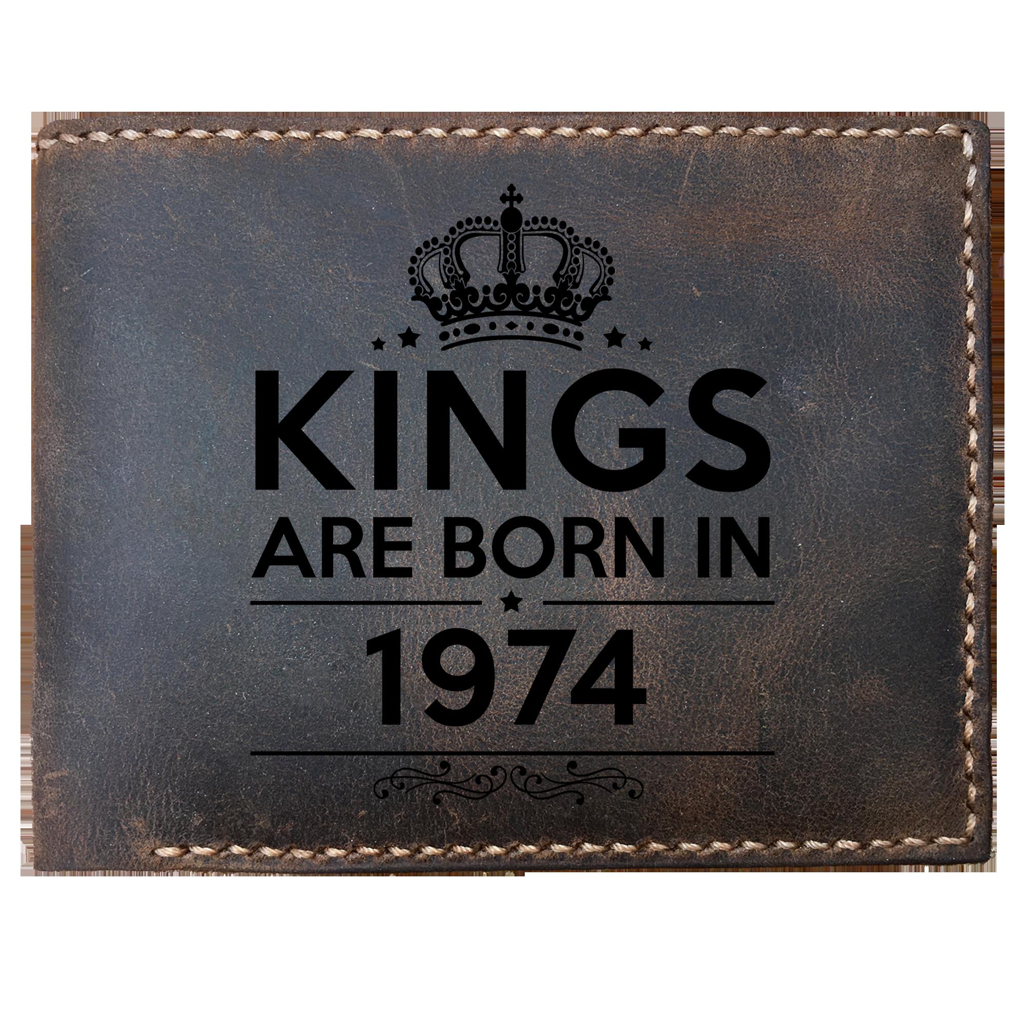 Skitongifts Funny Custom Laser Engraved Bifold Leather Wallet For Men, Kings Are Born In Custom Years Best Funny Birthday