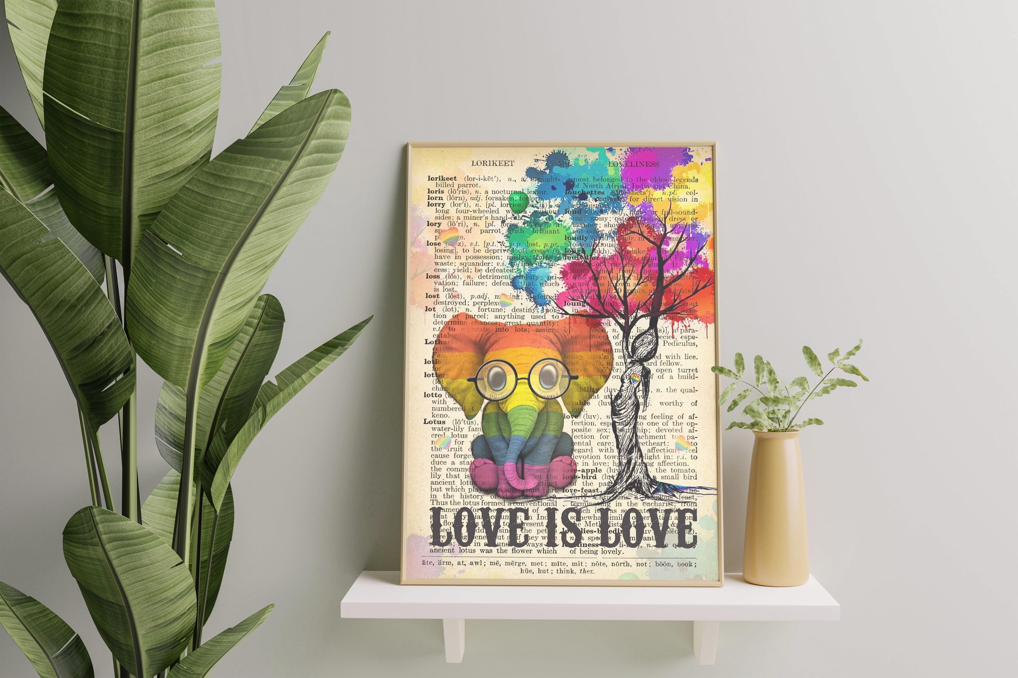 LGBT Elephant Love Is Love Be Kind Tree Colorful Dictionary-TT1708