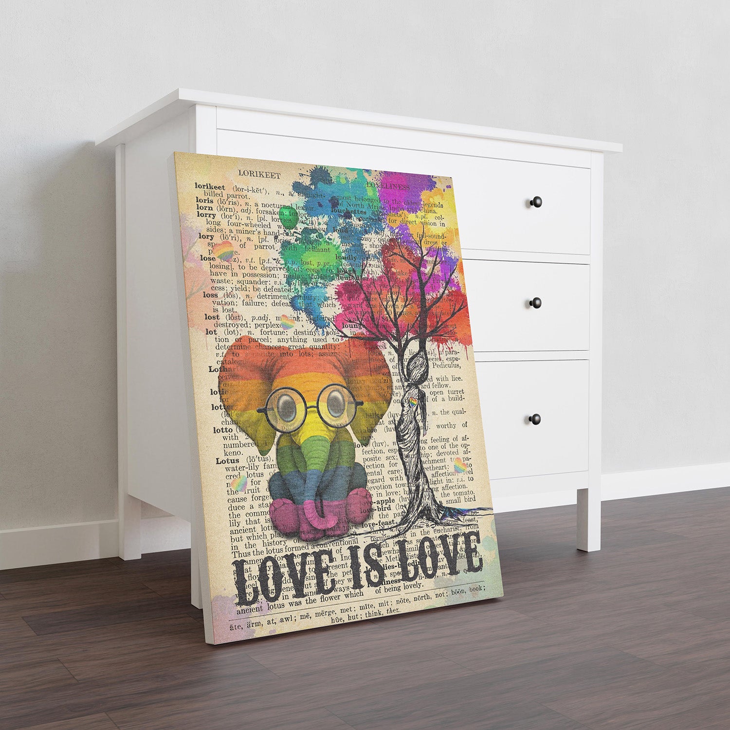 LGBT Elephant Love Is Love Be Kind Tree Colorful Dictionary-TT1708
