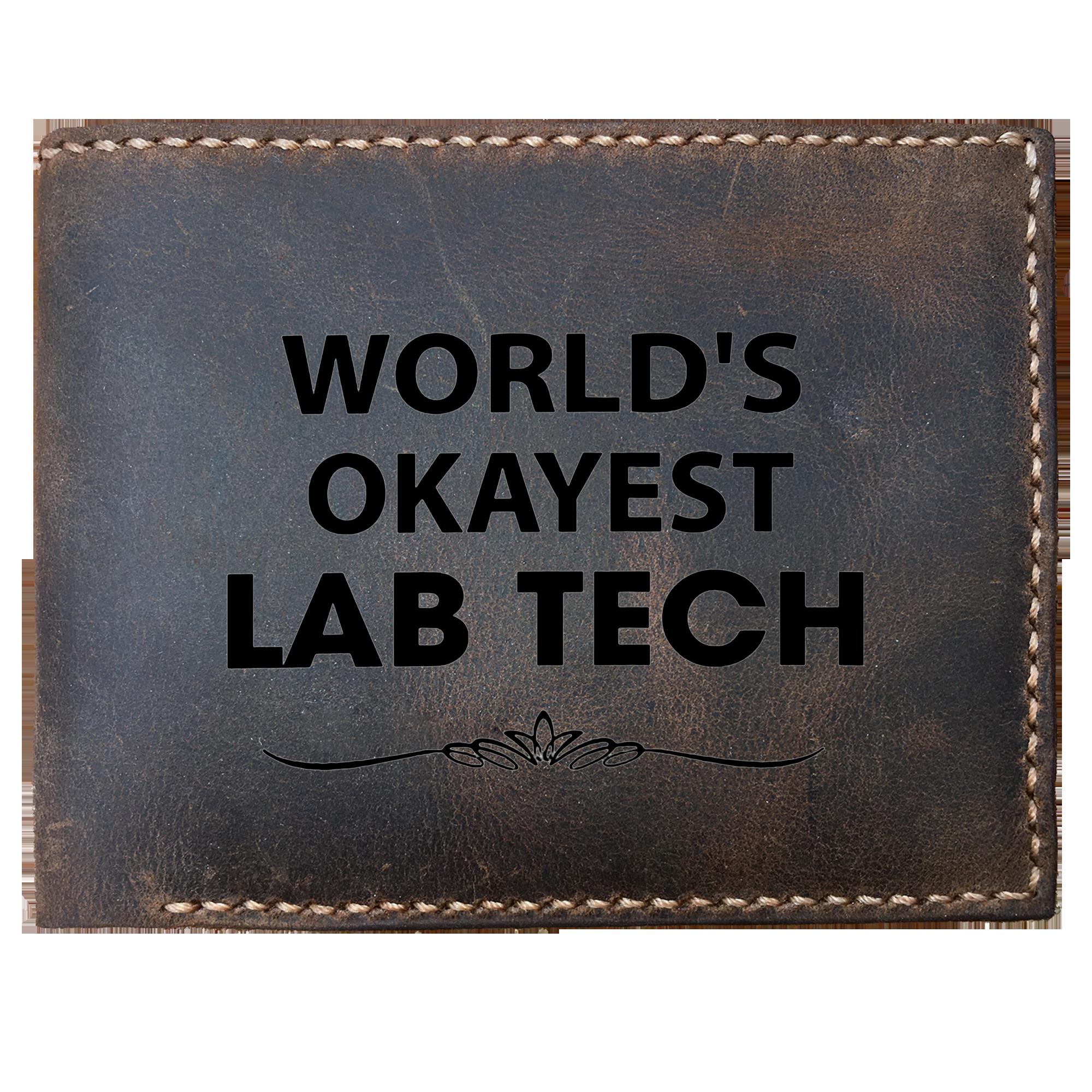 Skitongifts Funny Custom Laser Engraved Bifold Leather Wallet For Men, Lab Tech World's Okayest Lab Tech