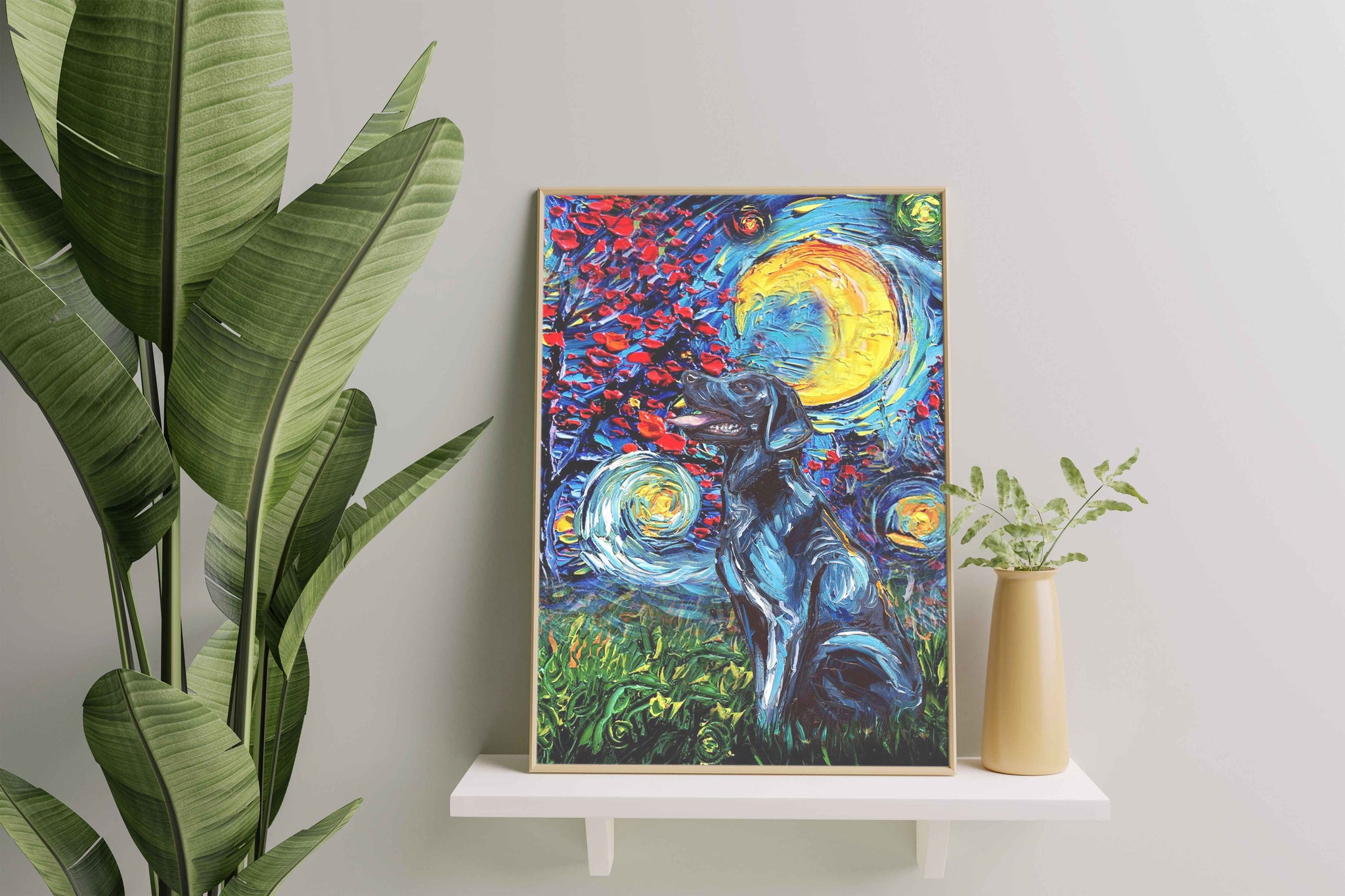 Skitongifts Poster No Frame, Wall Art, Home Decor Labrador Dog Starry Night Style Halloween-TT1008