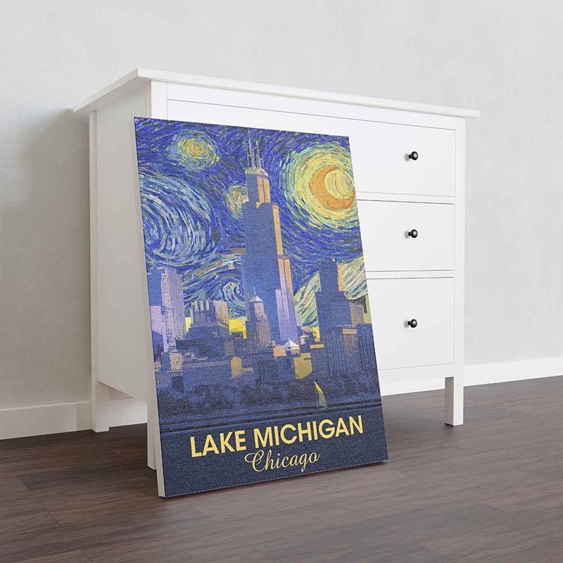 Skitongifts Wall Decoration, Home Decor, Decoration Room Lake Michigan Chicago Starry Night Style-TT0311