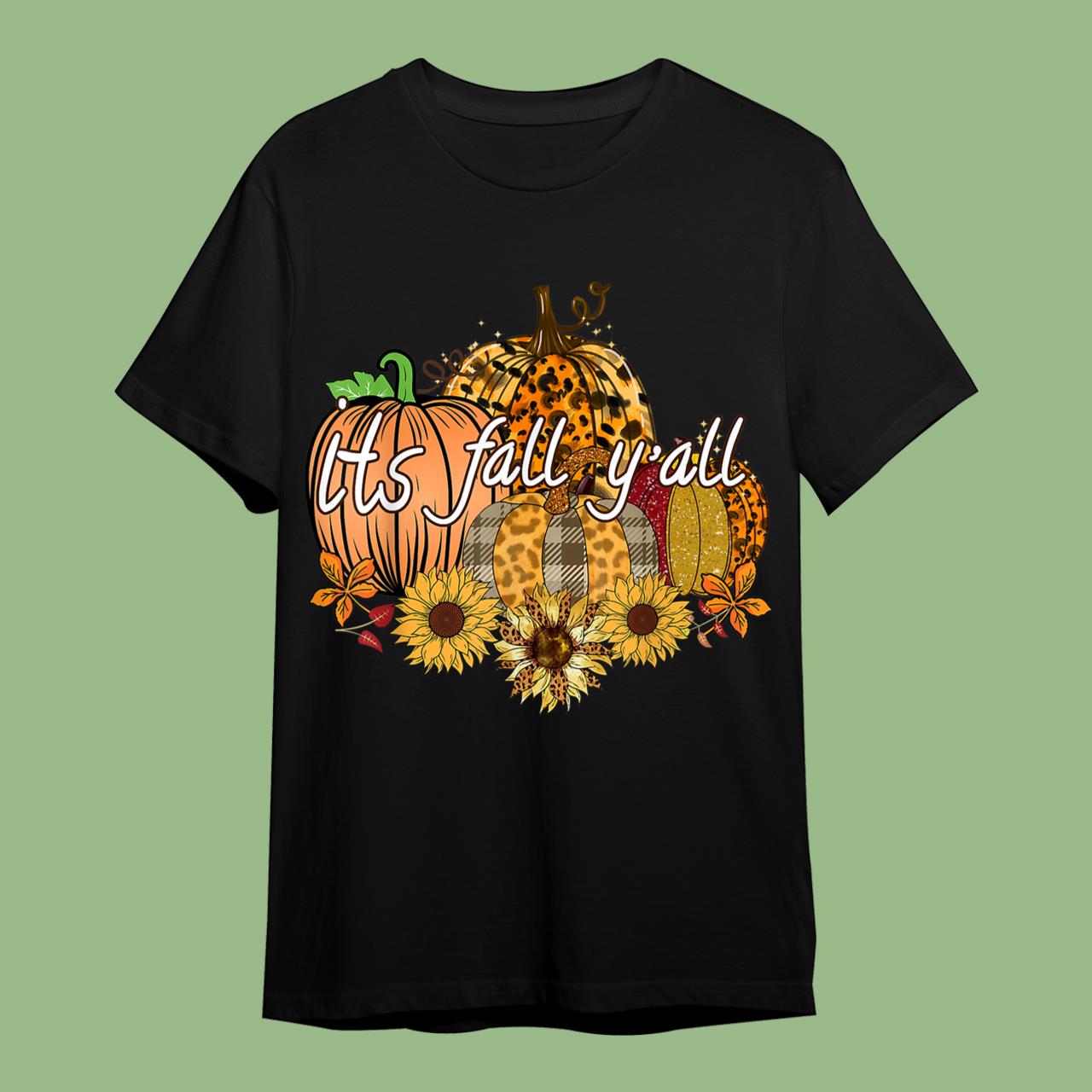 Skitongift Leopard Pumpkin Happy Fall Y’all Halloween Girls Women T-Shirt