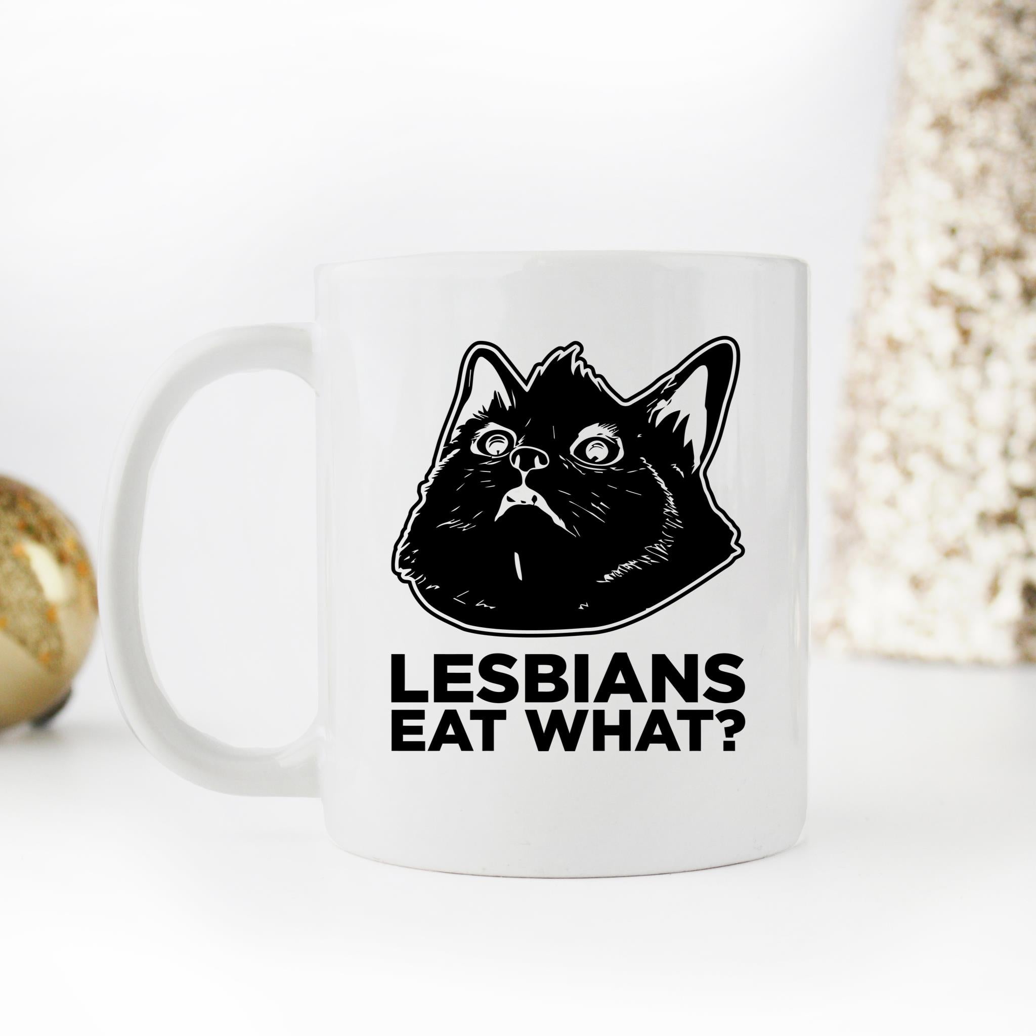Skitongifts Funny Ceramic Novelty Coffee Mug Lesbians Eat What Cat Lover U0I6jwM