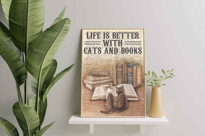 Skitongifts Wall Decoration, Home Decor, Decoration Room Life is Better with Cats and Books TT2209