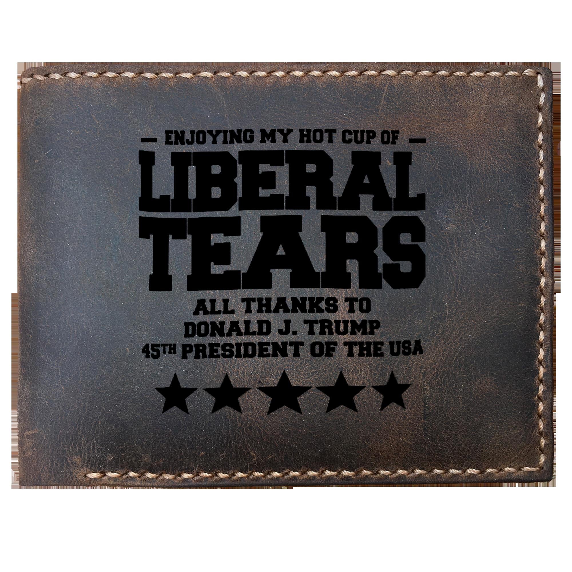 Skitongifts Funny Custom Laser Engraved Bifold Leather Wallet For Men, Limited Edition Hot Cup Of Liberal Tears,45th President Donald Trump