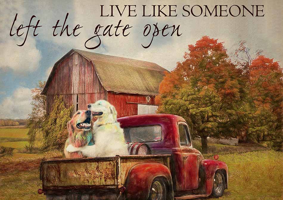 Live Like Someone Left The Gate Open Farmhouse Vintage Golden Retriever Dogs-TT0809