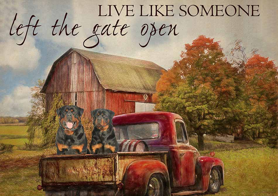 Live Like Someone Left The Gate Open Farmhouse Vintage Rottweiler Dogs-TT0809
