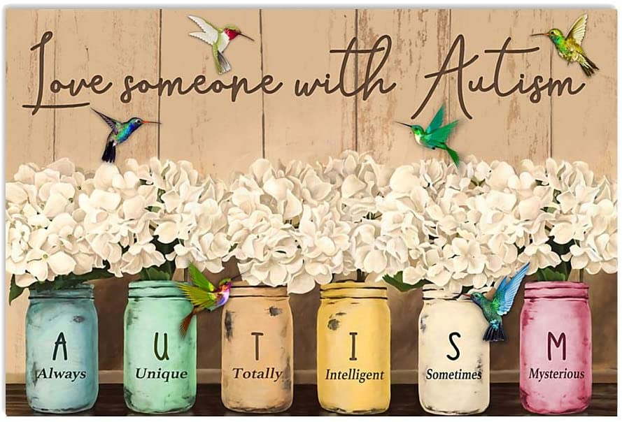 Love Someone With Autism Hummingbird White Hydrangeas Flower Jar Awareness Quote