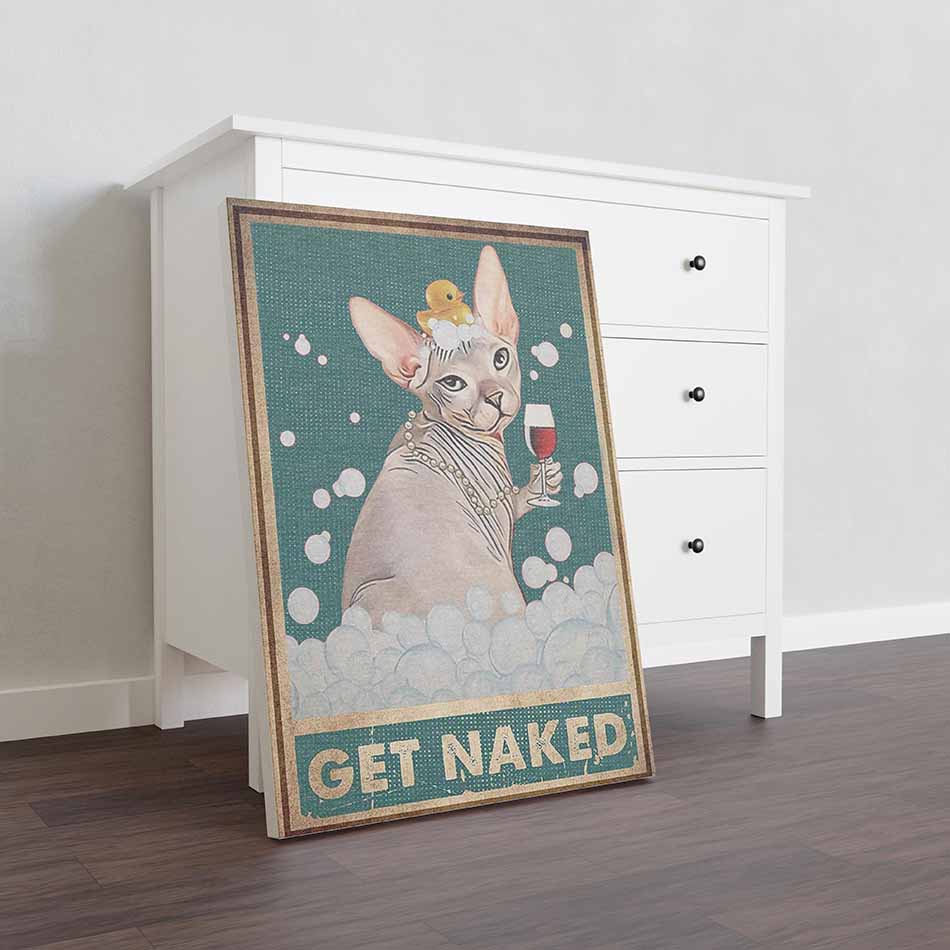 Lovely Cat Get Naked Black Cat And Wine Funny Want-TT2308