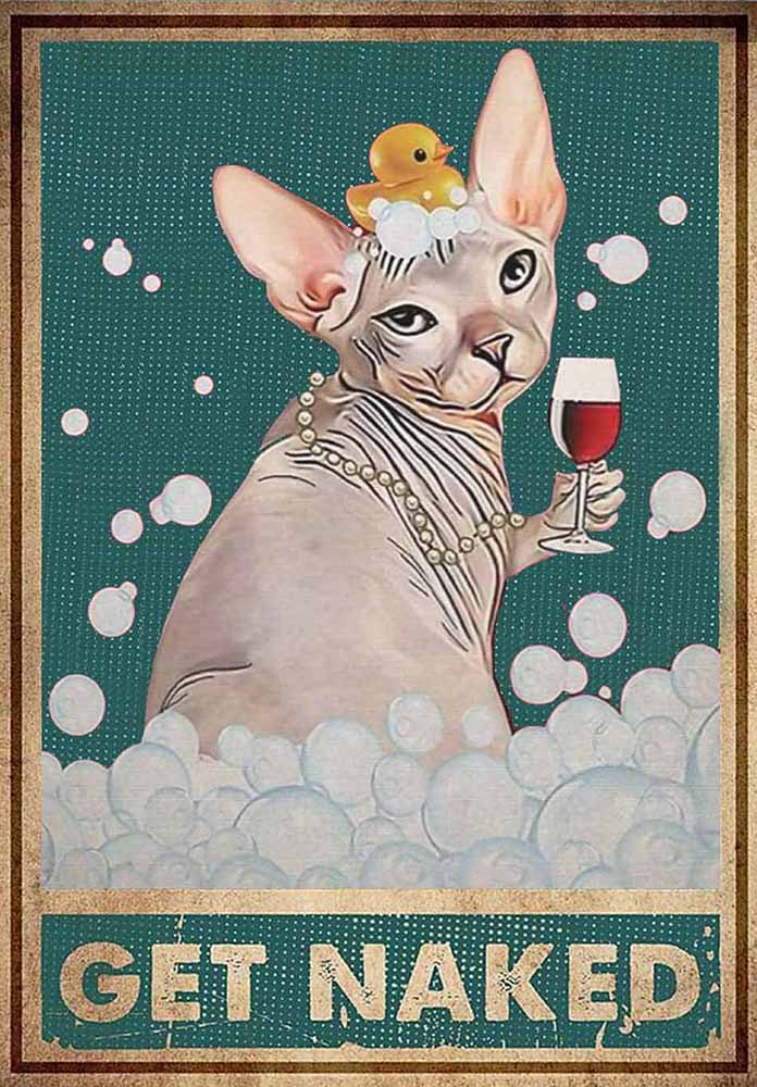 Lovely Cat Get Naked Black Cat And Wine Funny Want-TT2308