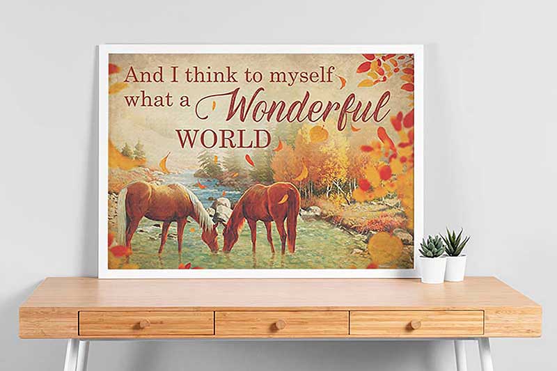 Lovely Horse Couple River View What A Wonderful World Peaceful Scenery Horizontal TTK0508
