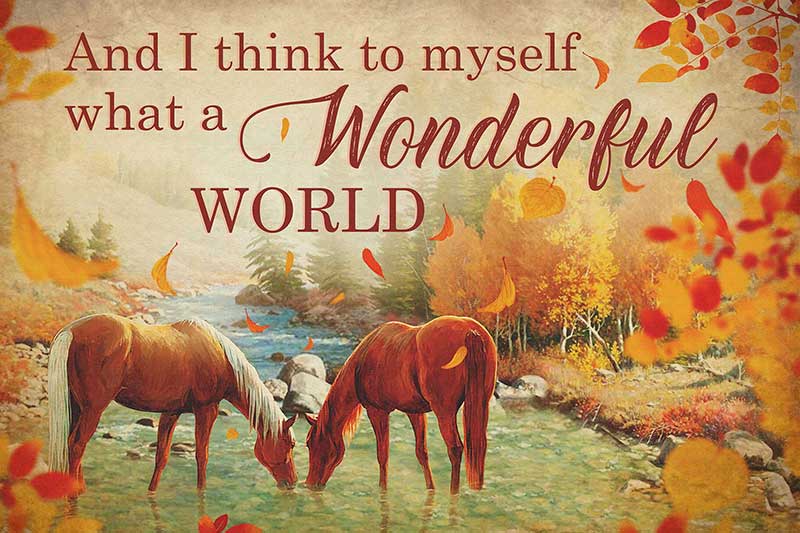 Skitongift Wall Decoration, Home Decor, Decoration Room Lovely Horse Couple River View What A Wonderful World Peaceful Scenery Horizontal TTK0508