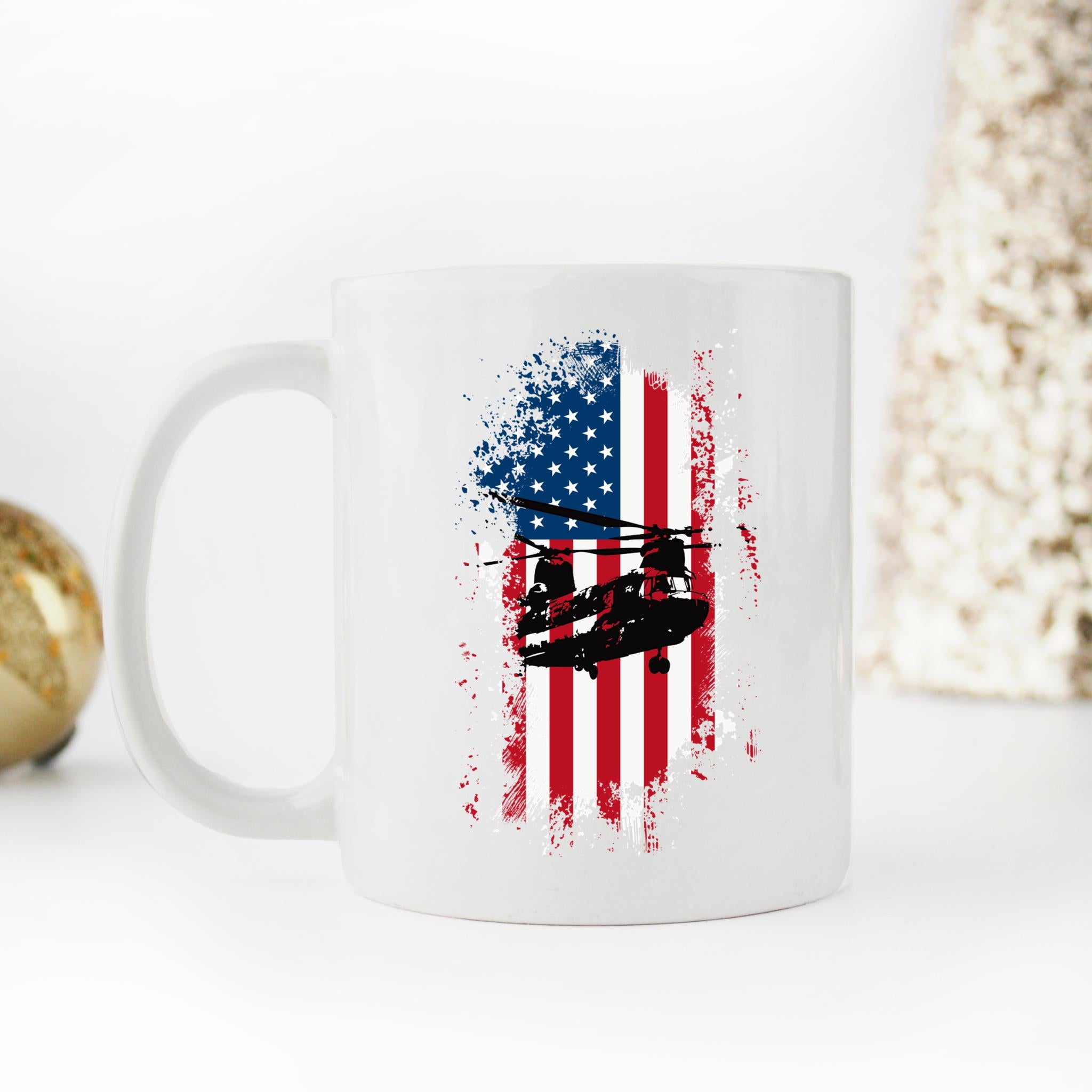 Skitongifts Funny Ceramic Coffee Mug For Birthday, Mother's Day, Father's Day, Christmas NH281121-Ch47 Military Helicopter American Flag Hswzcc2