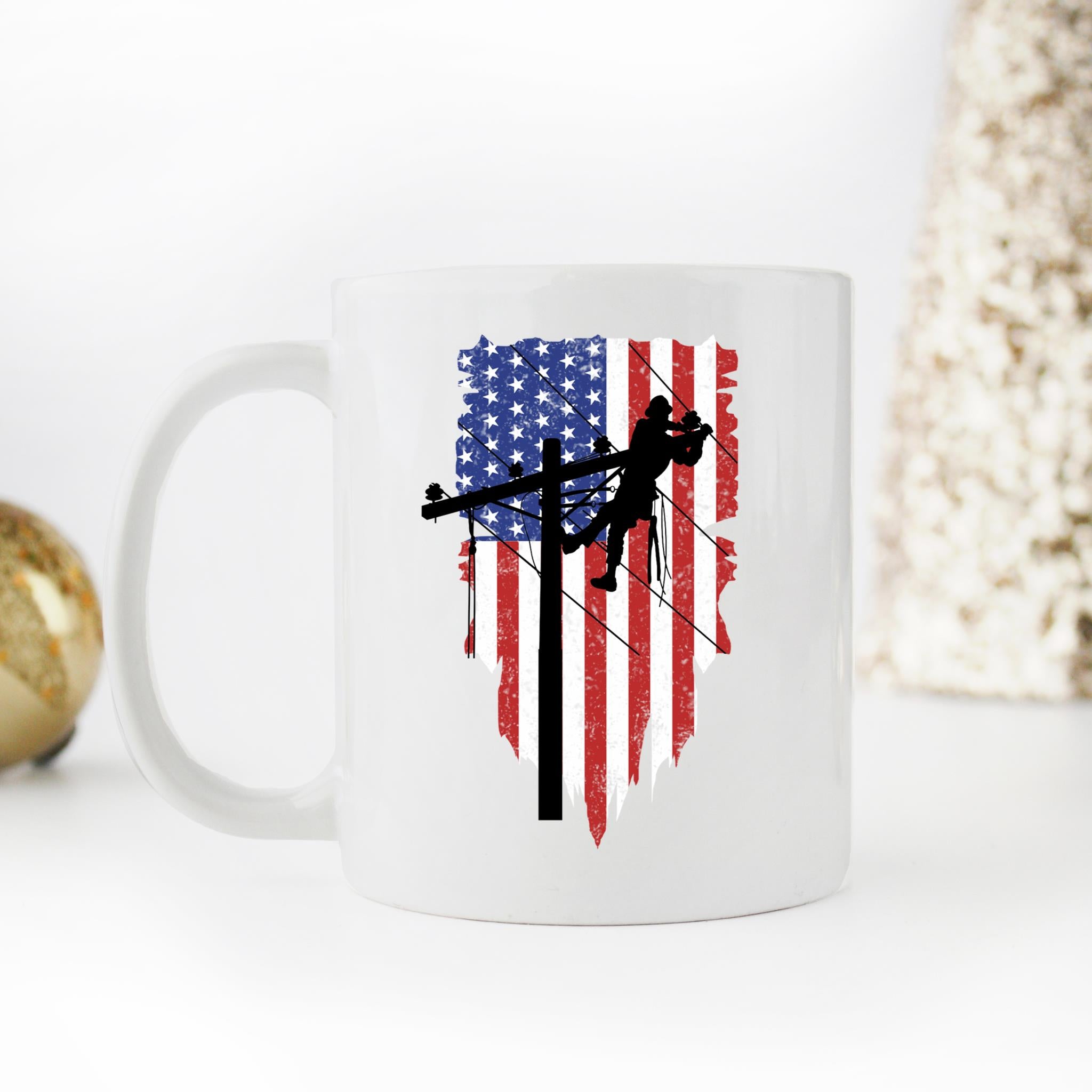 Skitongifts Funny Ceramic Coffee Mug For Birthday, Mother's Day, Father's Day NH181221-Lineman American Flag, Usa Flag Lineman Funny Idmayfo