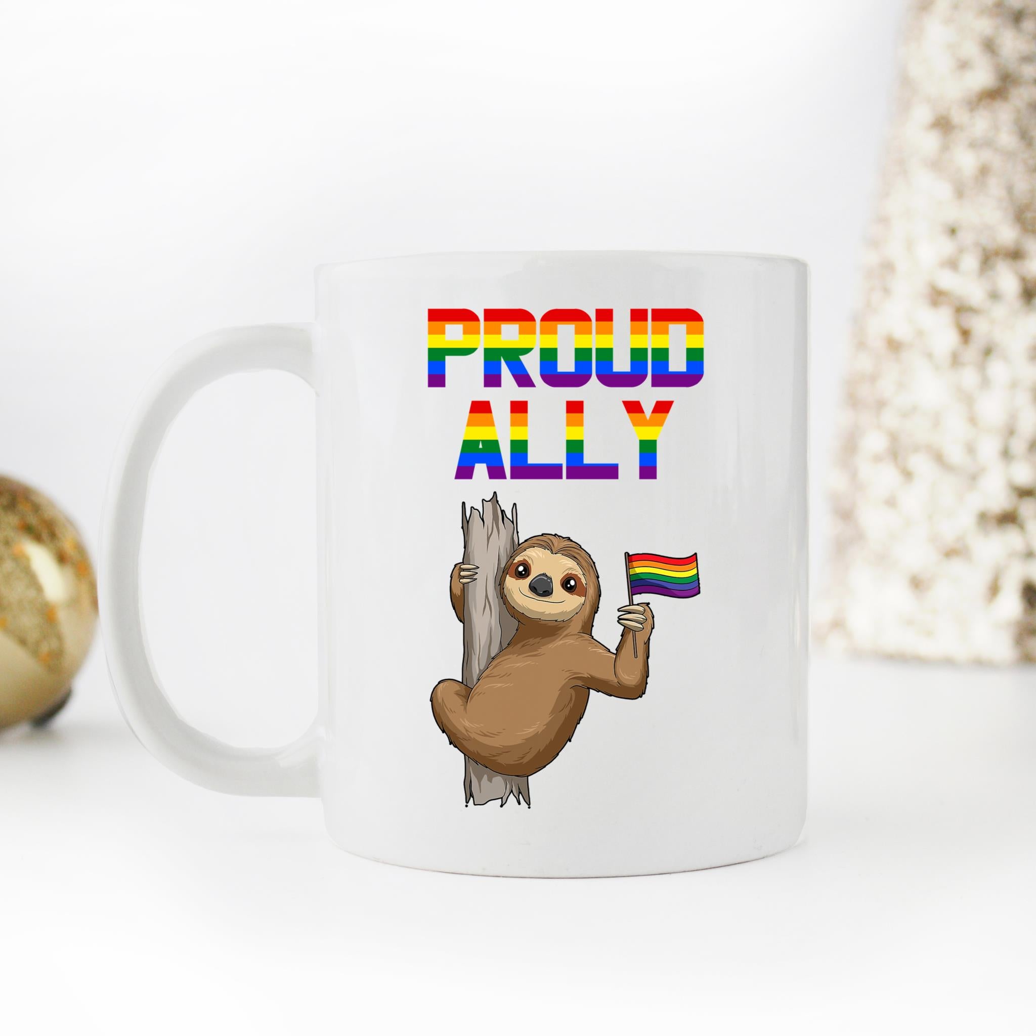 Skitongifts Coffee Mug Funny Ceramic Novelty M98-NH261221-Sloth Proud Ally LGBTQ Pride 44V7Utj