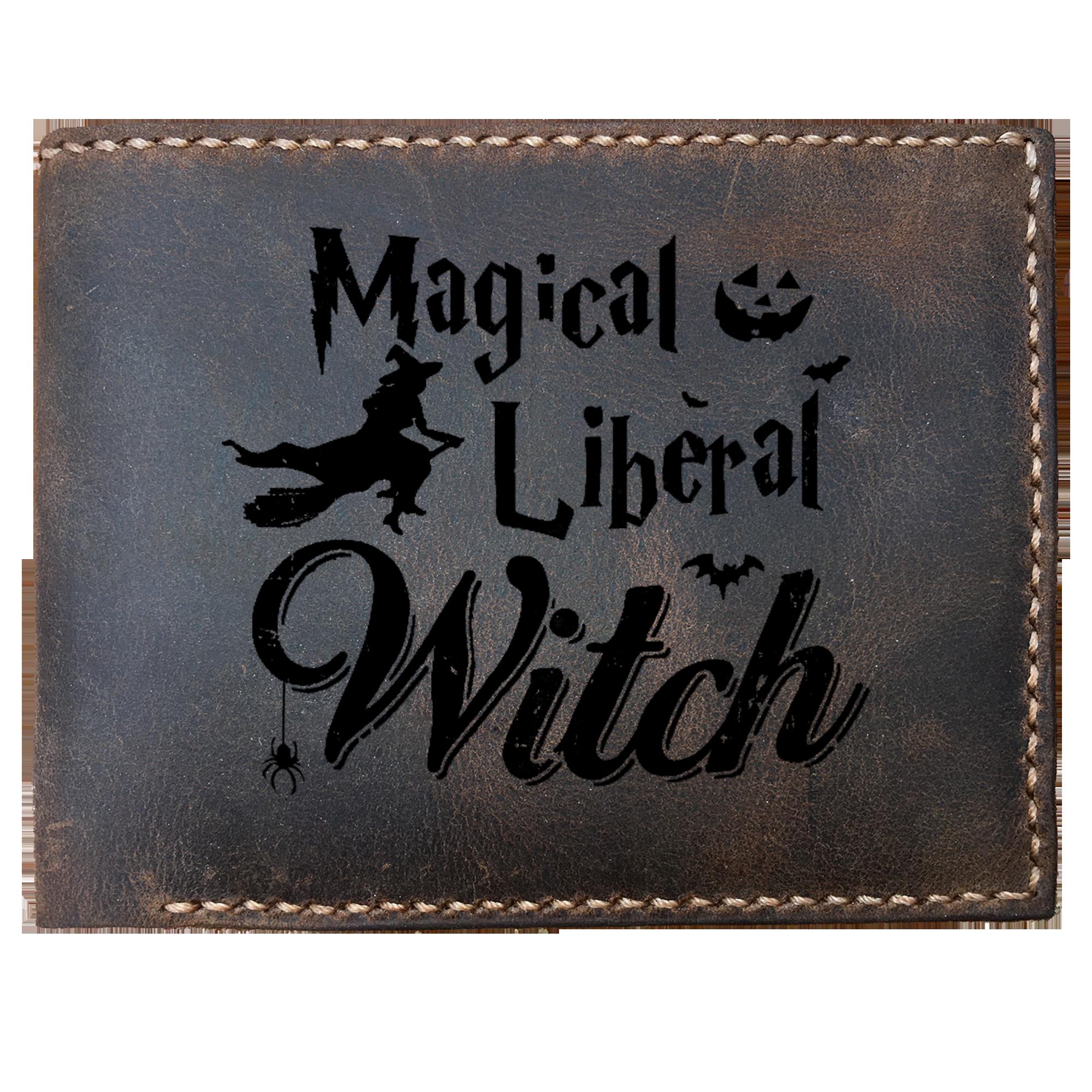 Skitongifts Funny Custom Laser Engraved Bifold Leather Wallet For Men, Magical Liberal Witch
