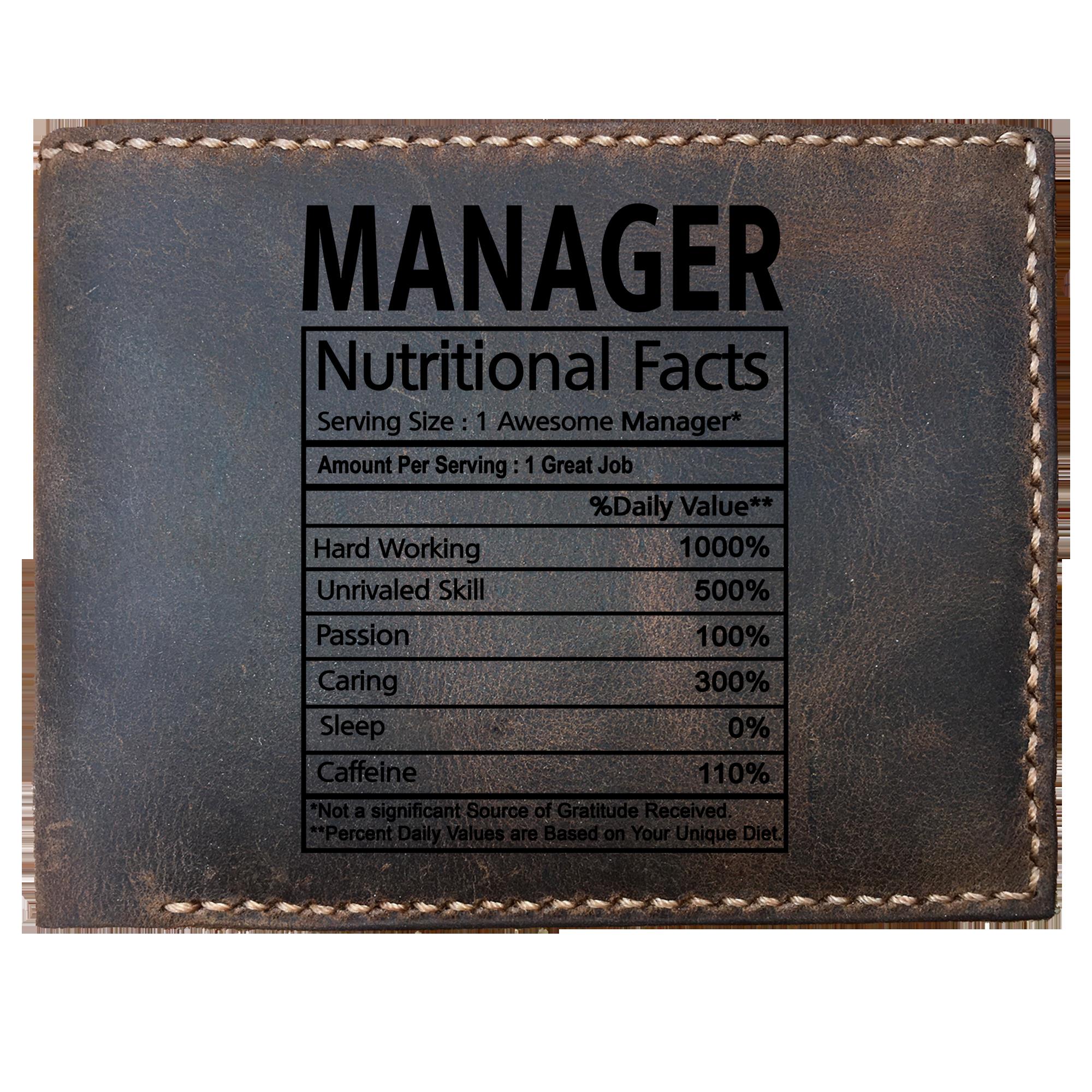 Skitongifts Funny Custom Laser Engraved Bifold Leather Wallet For Men, Manager Nutritional Facts