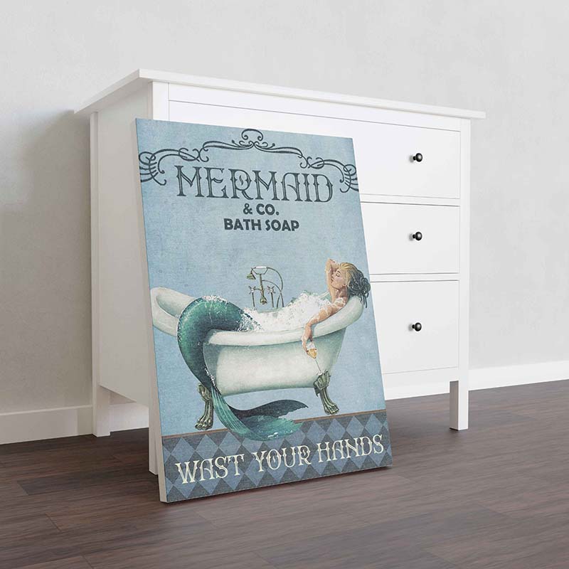 Skitongifts Wall Decoration, Home Decor, Decoration Room Mermaid and Co Bath Soap Wash Your Hands-TT0510