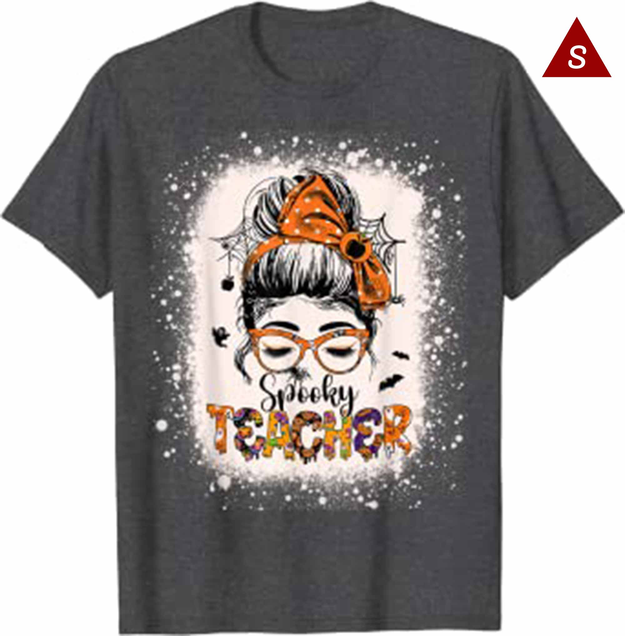 Skitongift Messy Bun Spooky Teacher Womens Bleached Halloween Teachers T Shirt