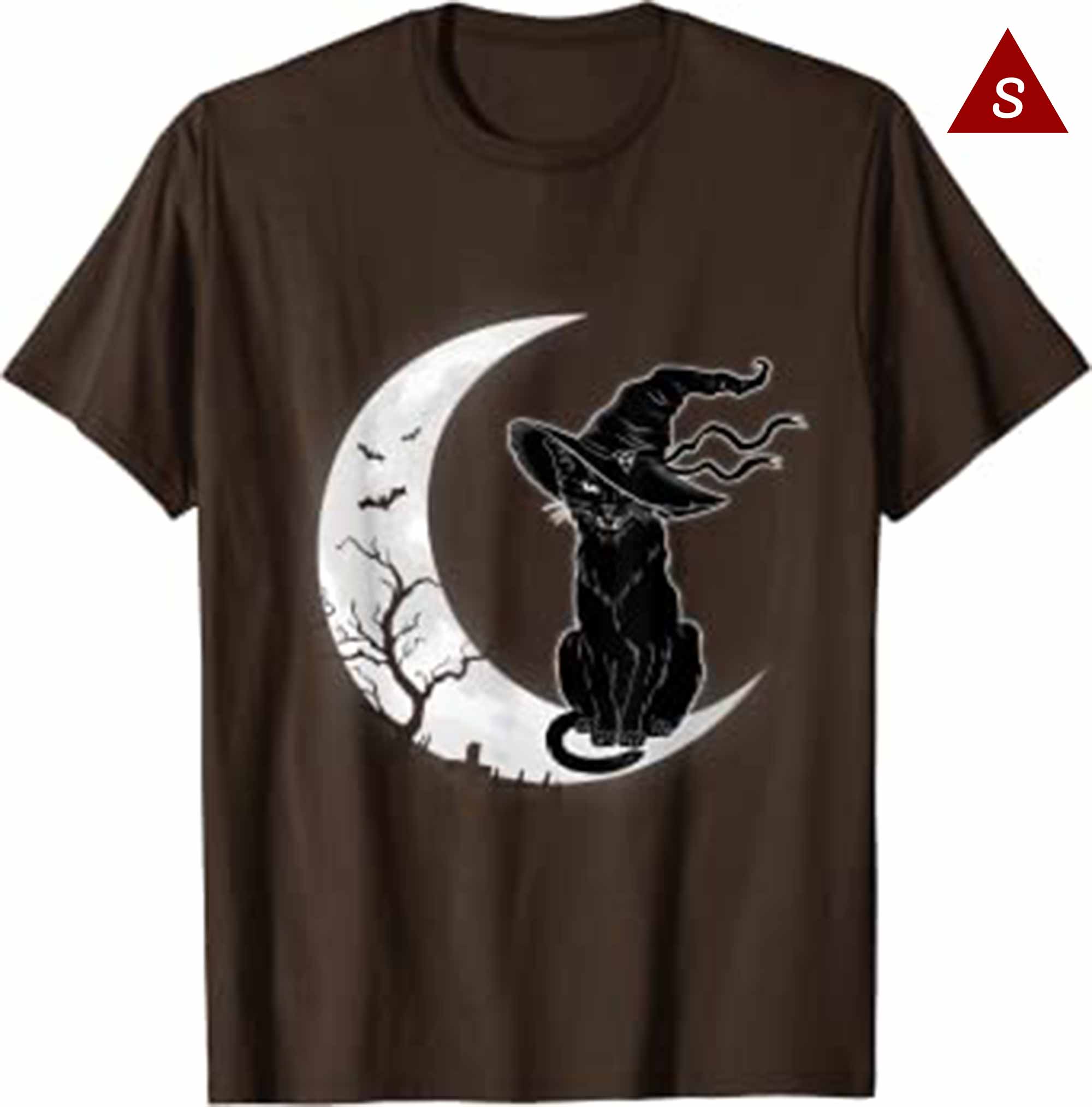 Skitongift Moon Halloween Scary Cat Costume Witch Hat Womens T Shirt