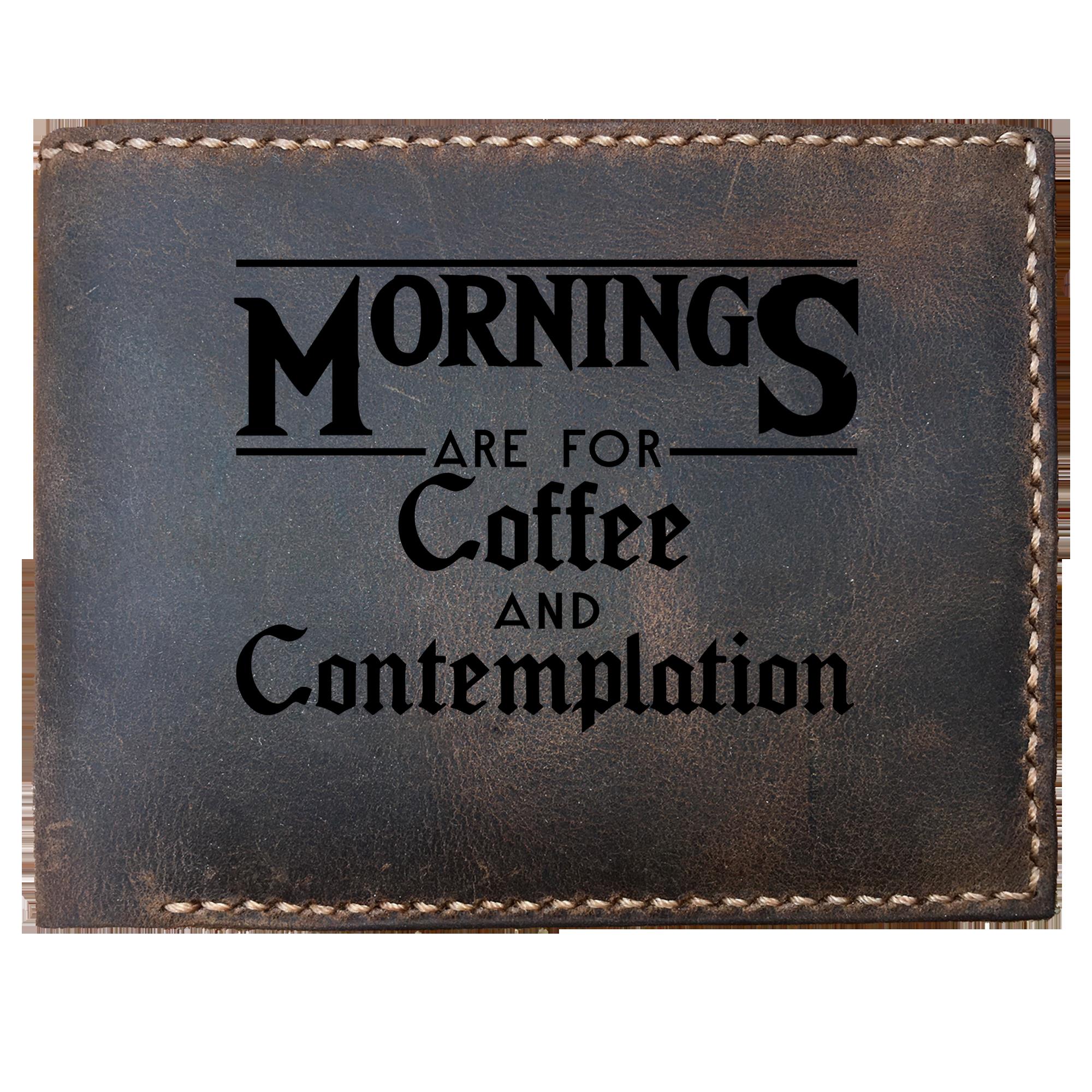 Skitongifts Funny Custom Laser Engraved Bifold Leather Wallet For Men, Mornings Are For Coffee And Contemplation