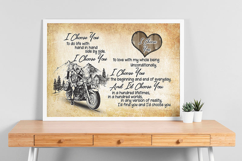 Motorcycle Couple I Choose You to Do Life with Hand by Hand Side by Side Biker-HH2108