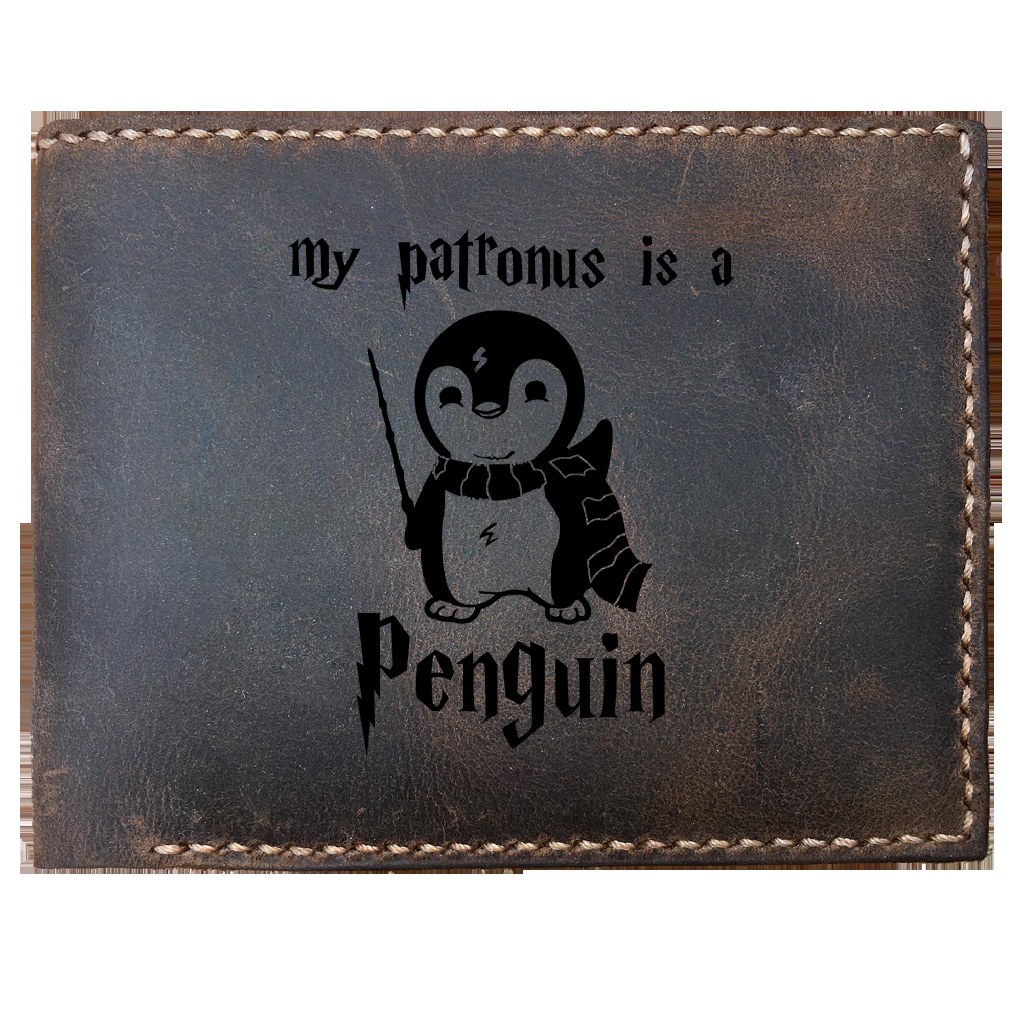 Skitongifts Funny Custom Laser Engraved Bifold Leather Wallet For Men, My Patronus Is A Penguin